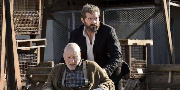 Hugh Jackman and Sir Patrick Stewart from a scene in Logan