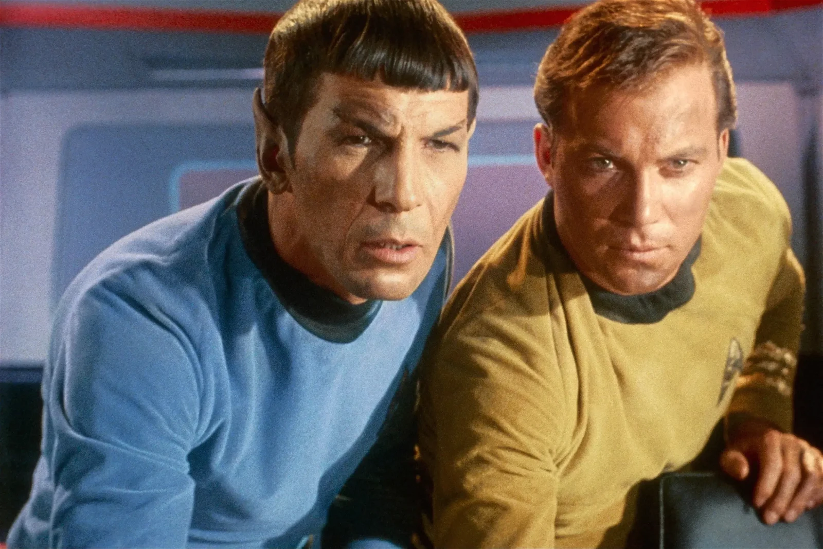 Leonard Nimoy and William Shatner as Spock and Captain Kirk in a still from Star Trek