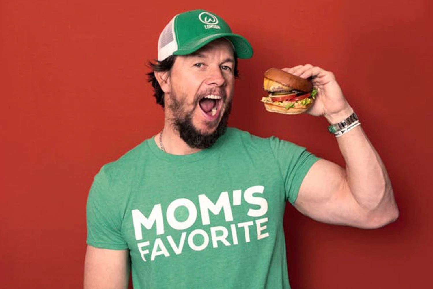 Mark Wahlberg promoting his fast food chain Wahlburgers 
