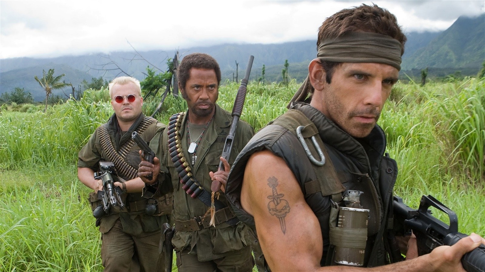 Jack Black, Robert Downey Jr and Ben Stiller in Tropic Thunder