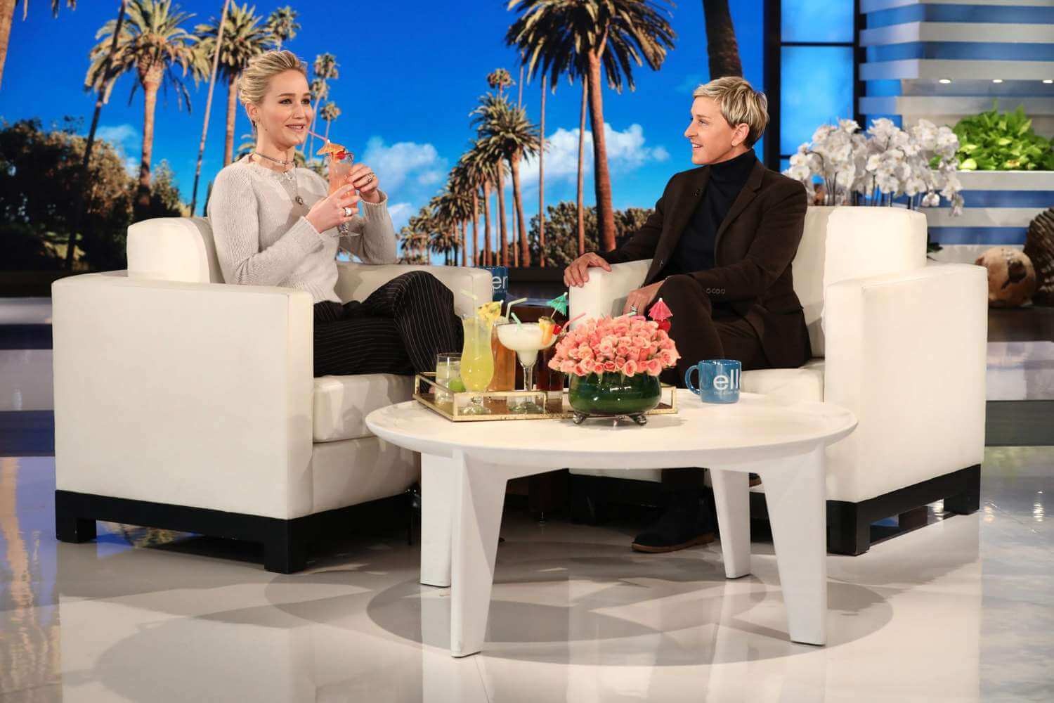 Jennifer Lawrence getting interviewed by Ellen DeGeneres