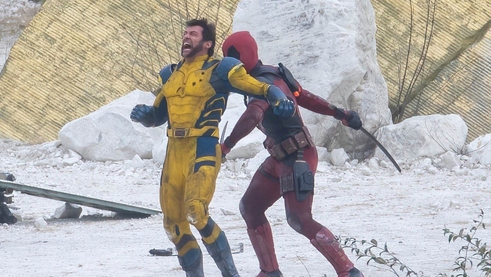 Ryan Reynolds and Hugh Jackman shooting Deadpool 3