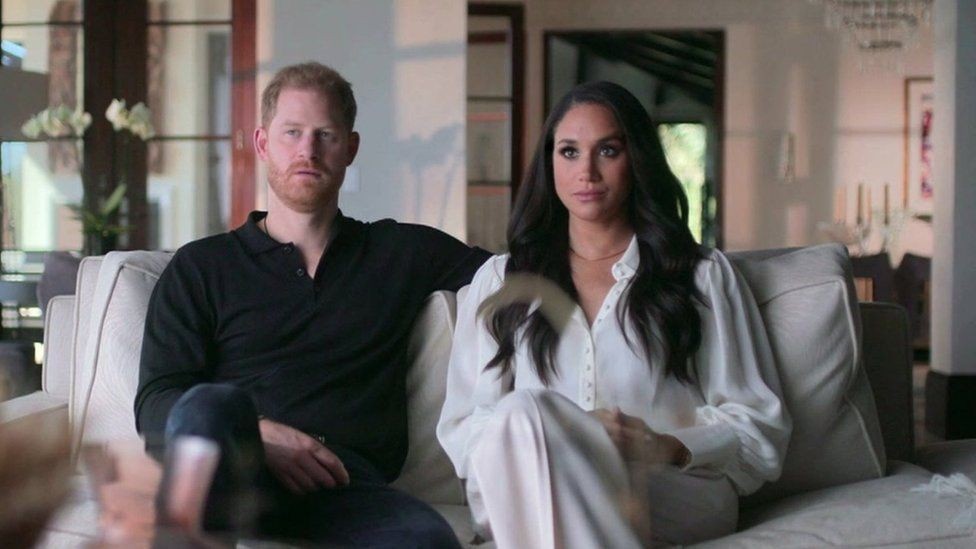 Meghan Markle and Prince Harry in a still from Harry and Meghan 