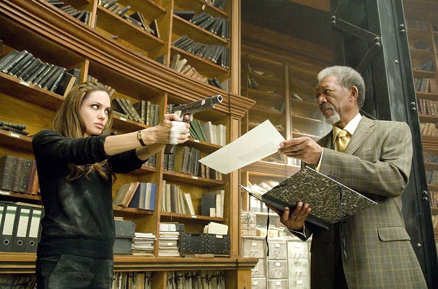 Angelina Jolie and Morgan Freeman in Wanted