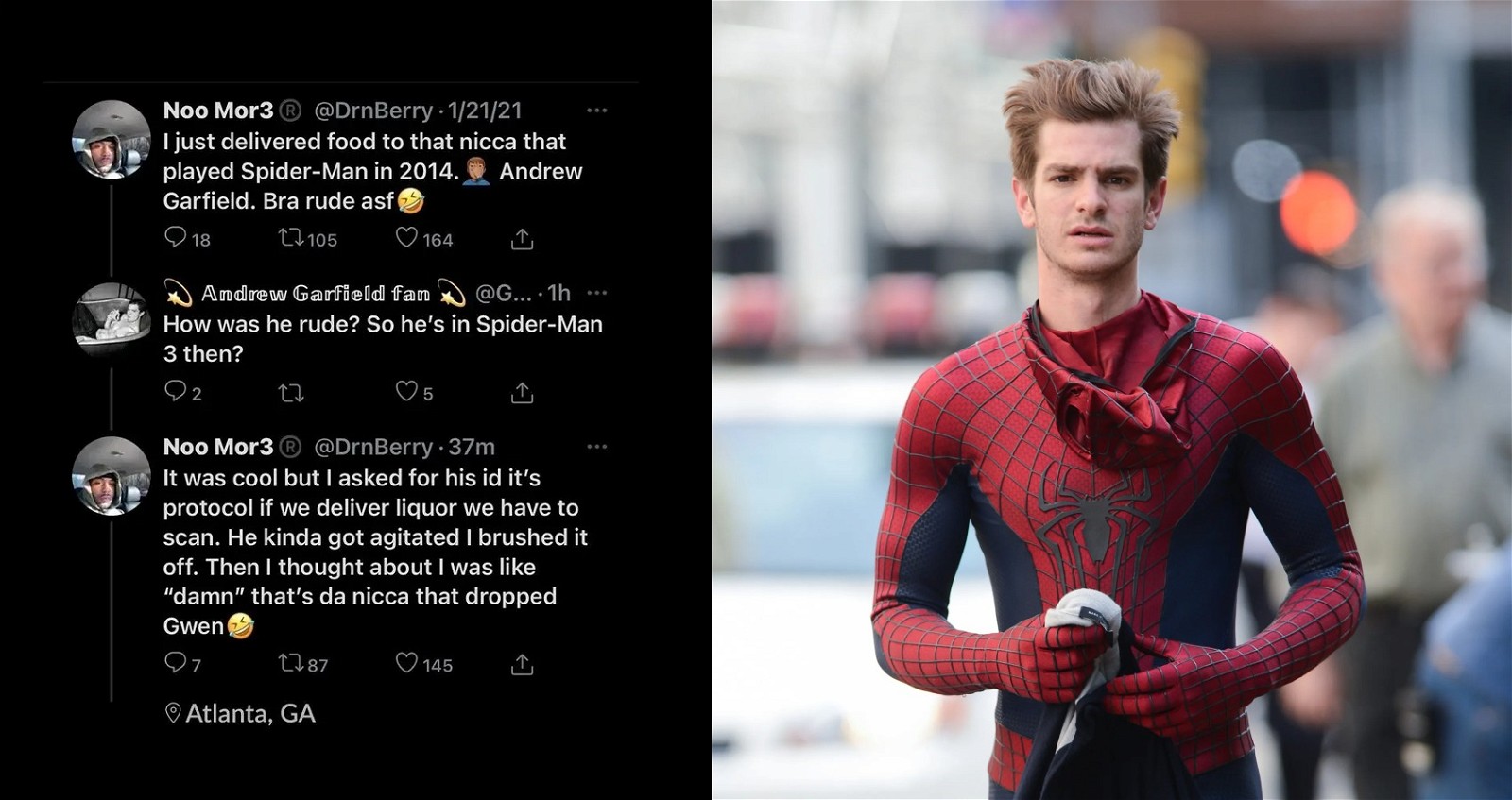 DoorDash delivery person thought Andrew Garfield was "rude"