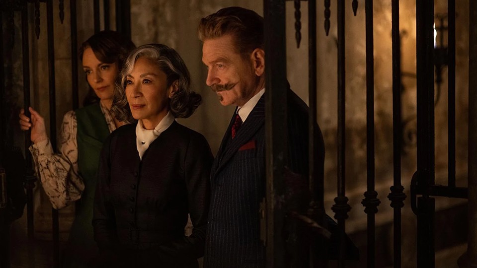 Tina Fey, Michelle Yeoh, and Kenneth Branagh in A Haunting in Venice