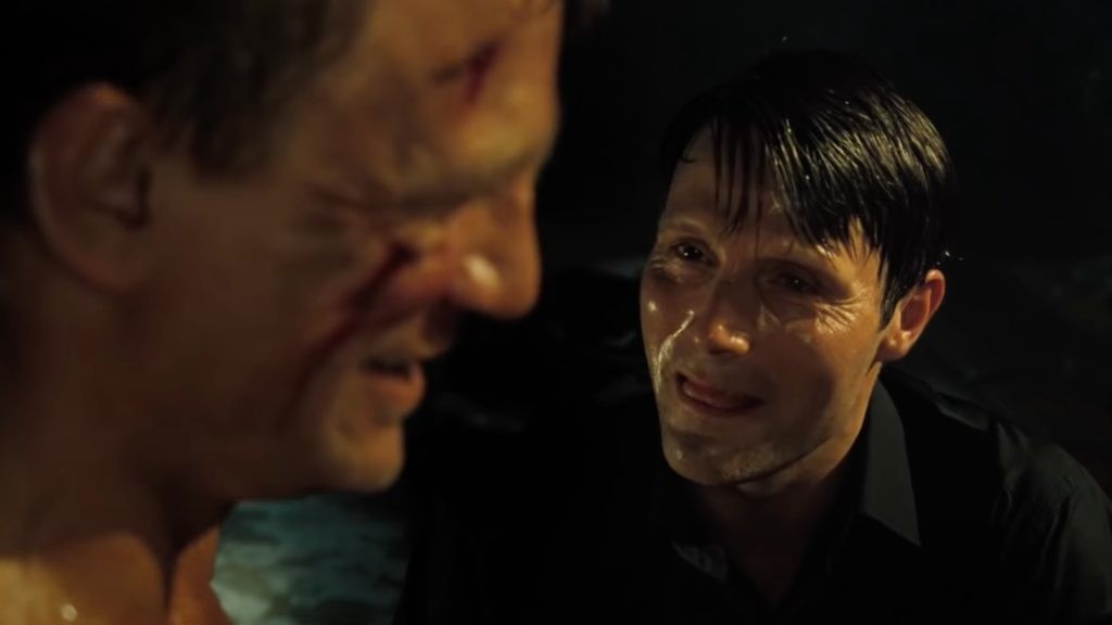 Daniel Craig and Mads Mikkelsen in a scene from Casino Royale