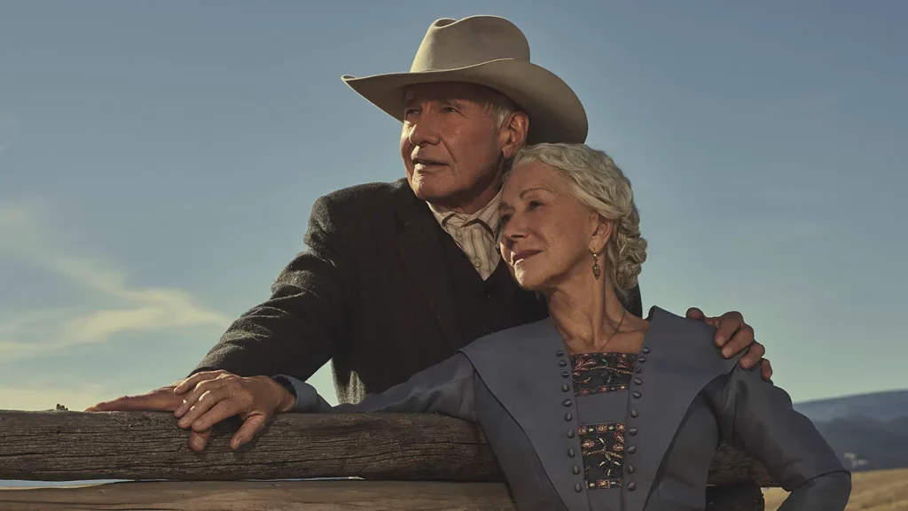 Harrison Ford as Jacob Dutton and Helen Mirren as Cara Dutton in Taylor Sheridan’s 1923.