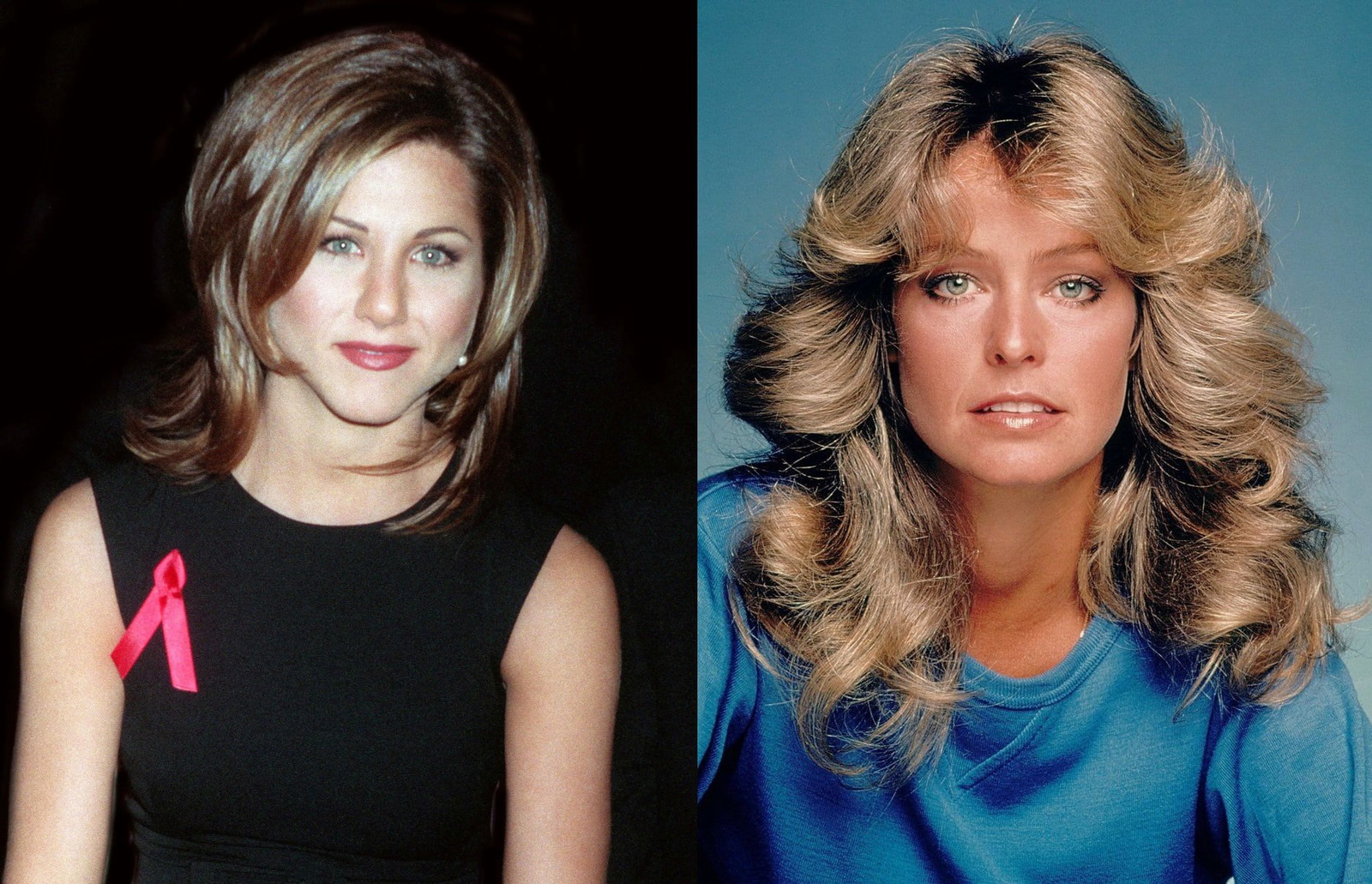 Jennifer Aniston compared her iconic hairstyle to Farrah Fawcett's '70s hair-do