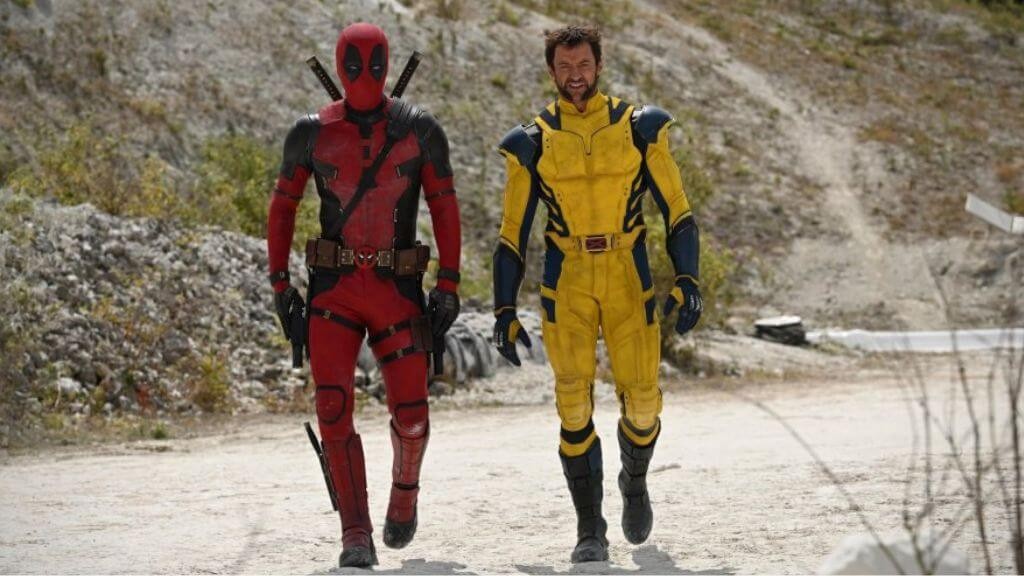 Ryan Reynolds's Deadpool with Hugh Jackman's Wolverine during the filming of Deadpool 3.