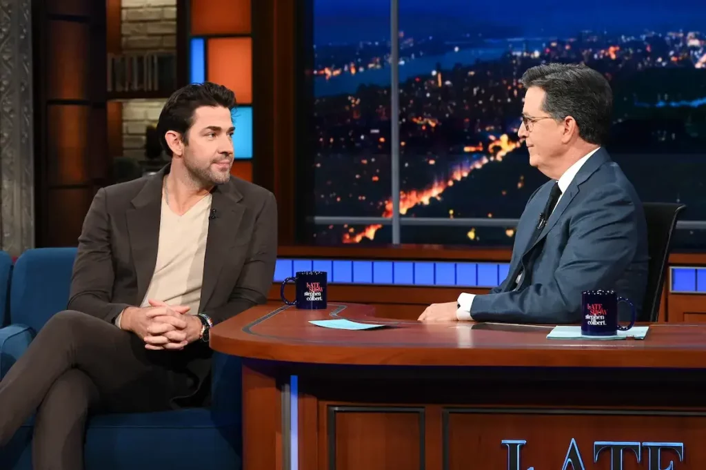 John Krasinski with Stephen Colbert