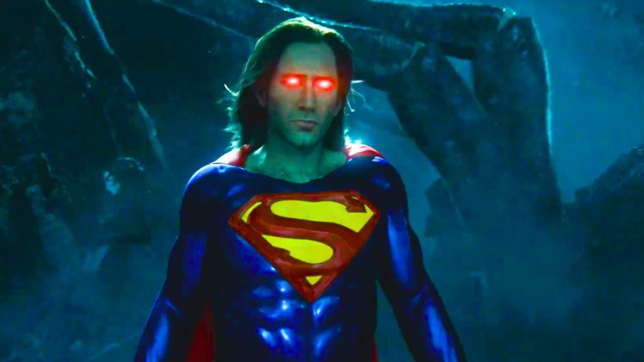Nicolas Cage as Superman in a still from The Flash 