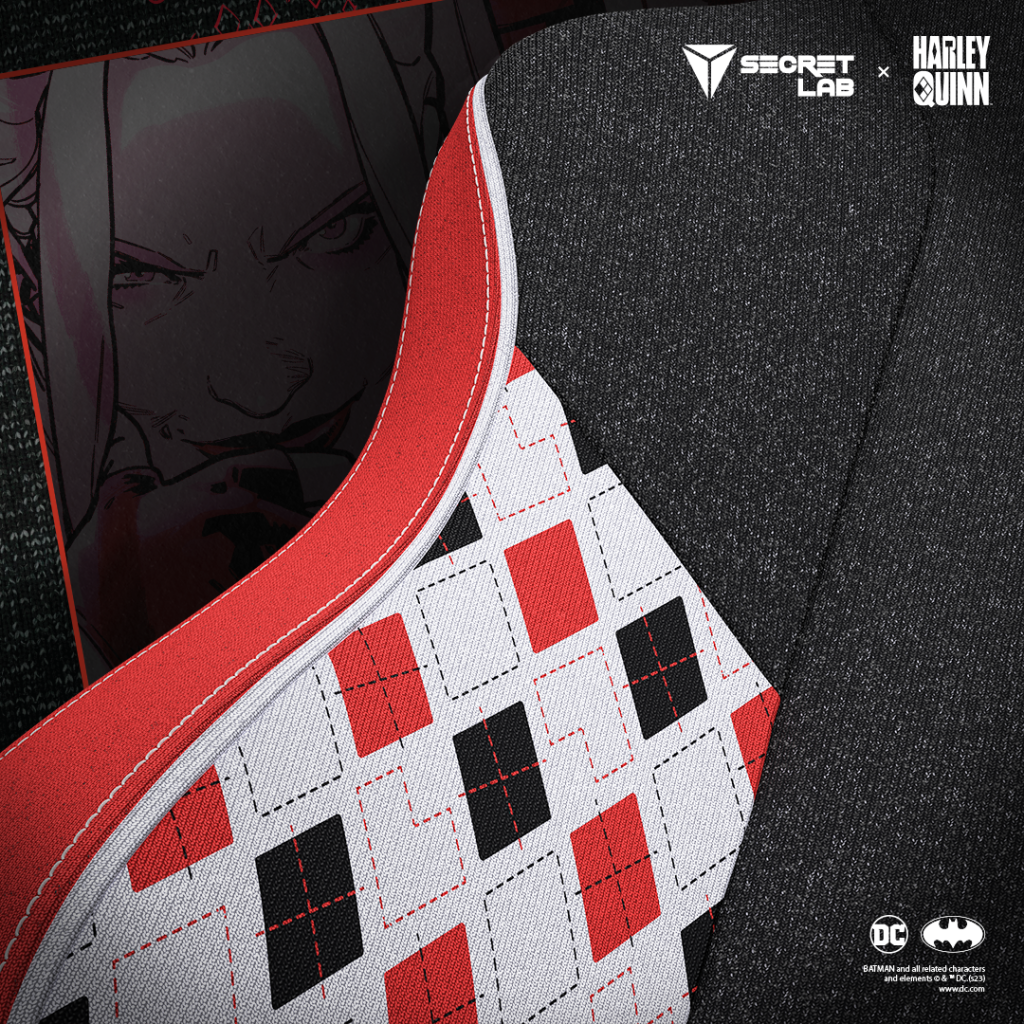 Harley Quinn's signature black and red diamond pattern is perfect for Secretlab's new gaming chair. 