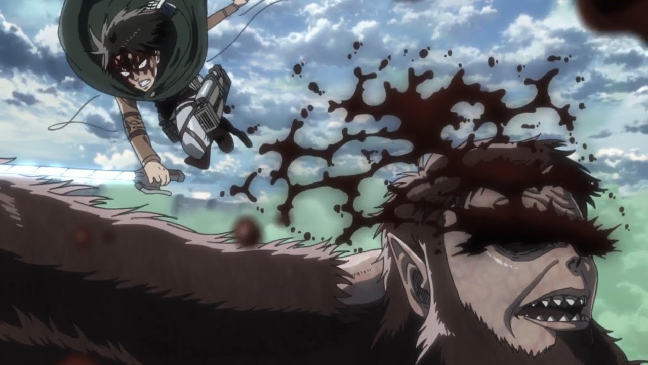 Levi slaughtering Beast Titan