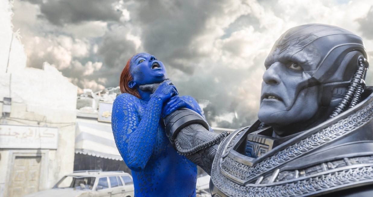 Oscar Isaac as Apocalypse and Jennifer Lawrence as Mystique in a still from X-Men: Apocalypse