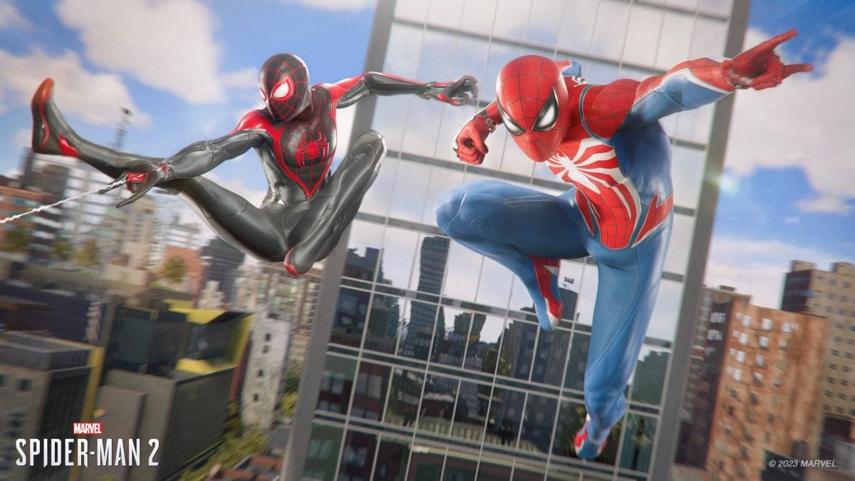 Peter Parker and Miles Morales in action in Spider- Man 2