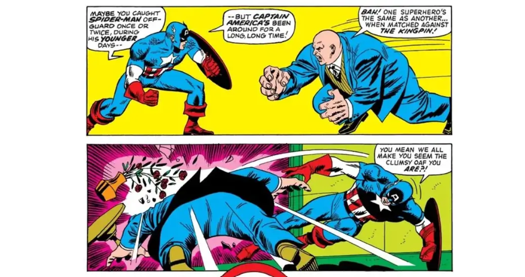 Captain America fighting Kingpin