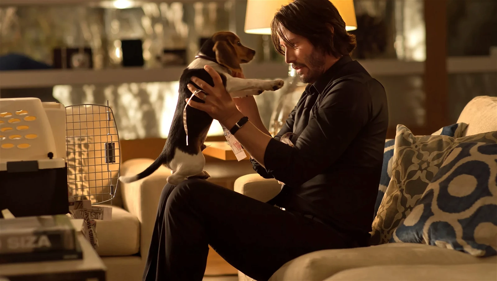 Keanu Reeves with the famous Beagle from John Wick 