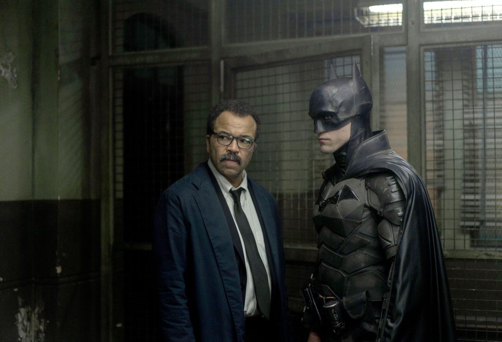 Robert Pattinson and Jeffery Wright in a still from The Batman