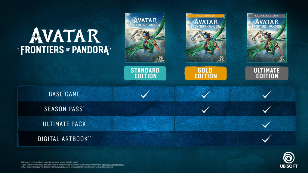 Multiple versions of <em>Avatar: Frontiers of Pandora</em> will be available: Standard Edition, Gold Edition, and Ultimate Edition. Image credit: Ubisoft