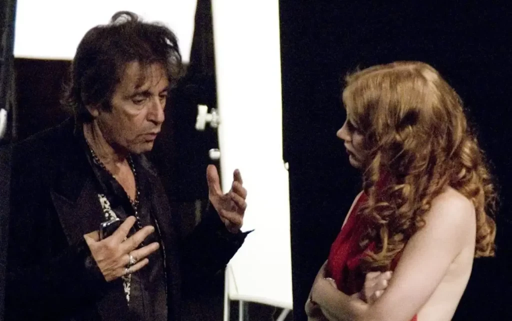 Jessica Chastain with Al Pacino on the sets of Wilde Salomé (2011)