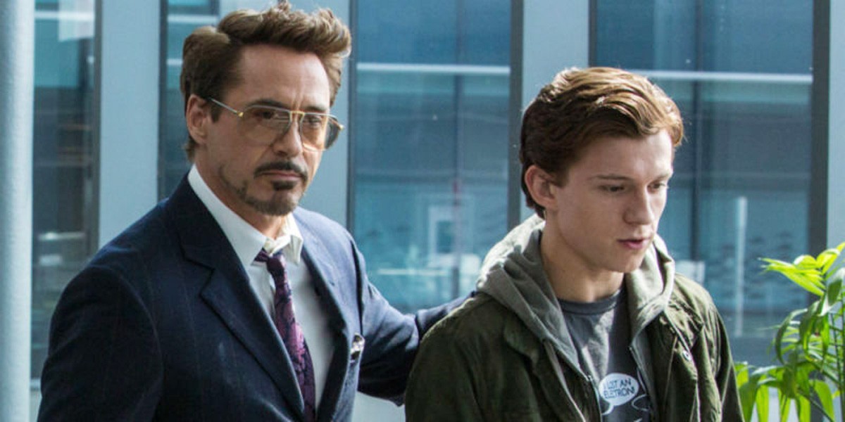Robert Downey Jr and Tom Holland in Spider-Man Homecoming
