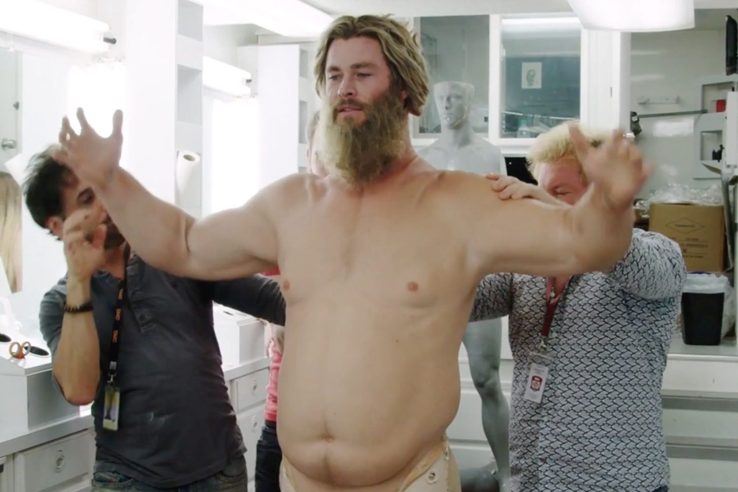 Chris Hemsworth in his prosthetic suit in Avengers: Endgame 