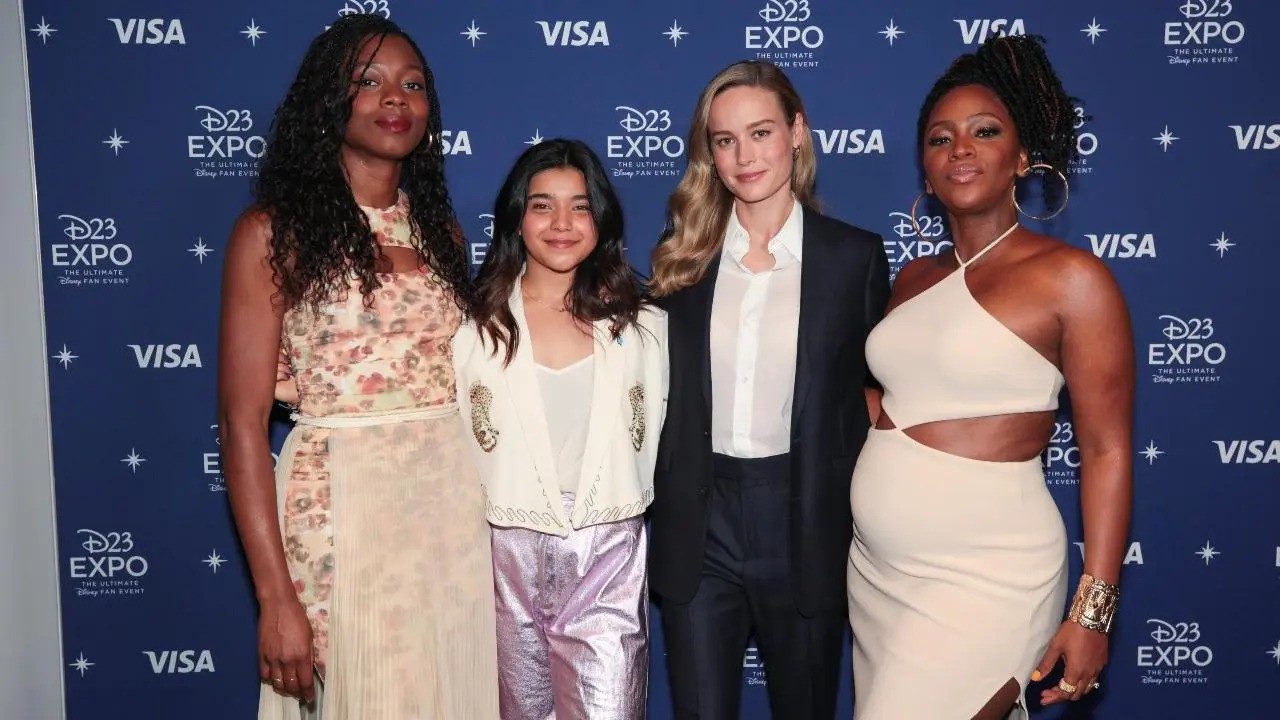 The Marvels director Nia DeCosta at an event with Brie Larson and Iman Vellani