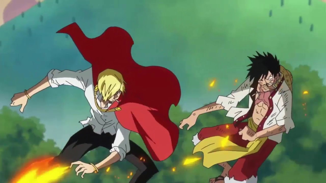 Sanji beating Luffy
