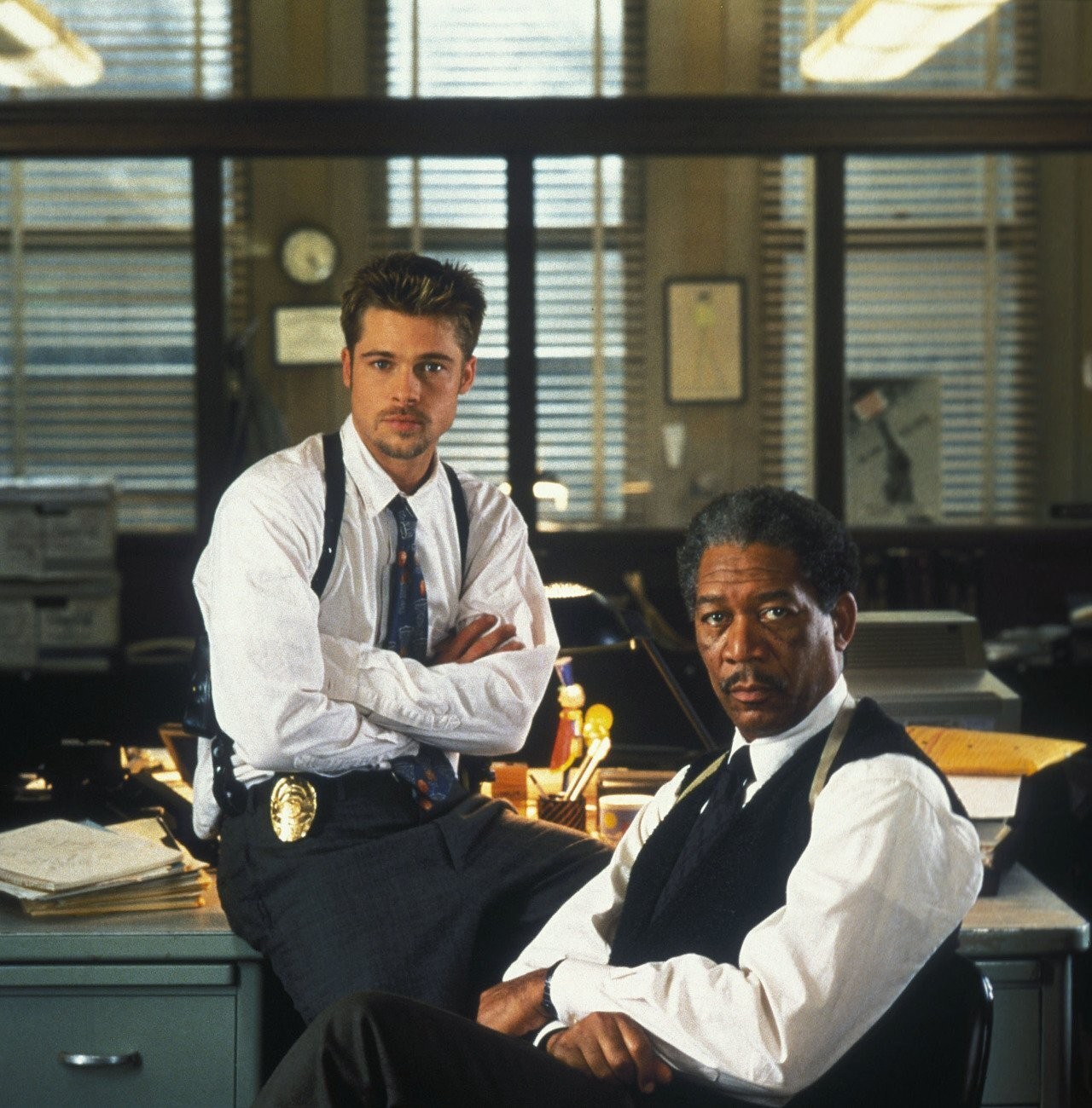 Brad Pitt and Morgan Freeman in Se7en