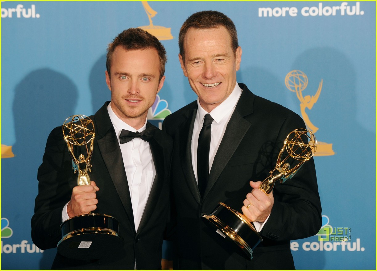 Bryan Cranston and Aaron Paul with their Emmys