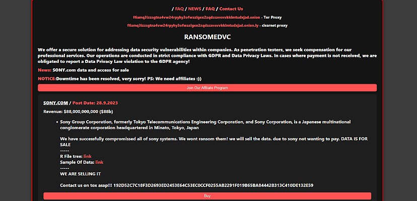 Hacker group Ransomed.vc has claimed to have breached "all Sony systems"