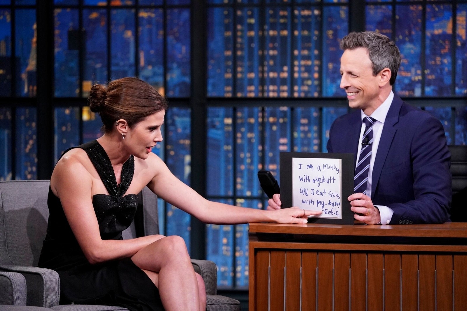 Cobie Smulders with Seth Meyers