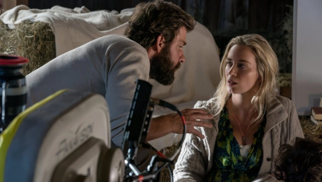 John Krasinski and Emily Blunt on the set of A Quiet Place
