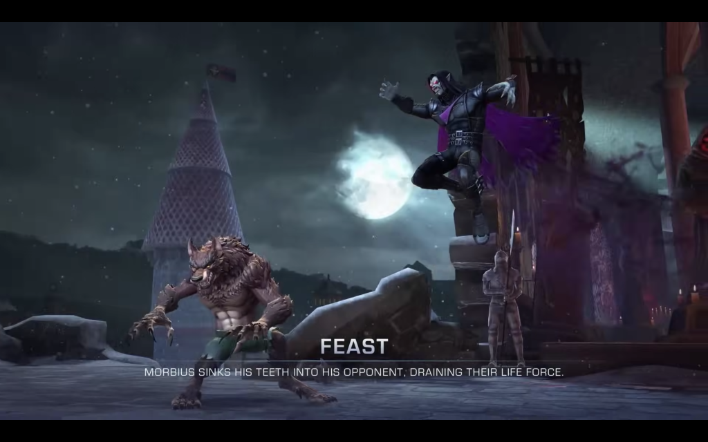 Morbius and Werewolf by Night battling, as shown in the Marvel Contest of Champions update trailer.