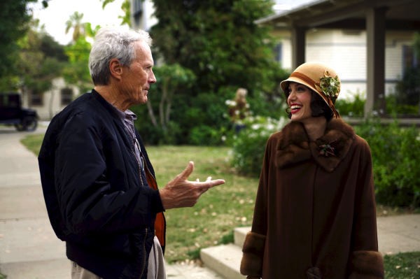 Clint Eastwood and Angelina Jolie behind the scenes on the sets of Changeling
