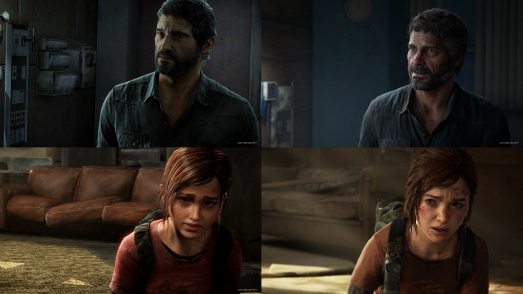 Comparing The Last of Us Remastered (PS4, left) to The Last of Us Part I remake (PS5, right).