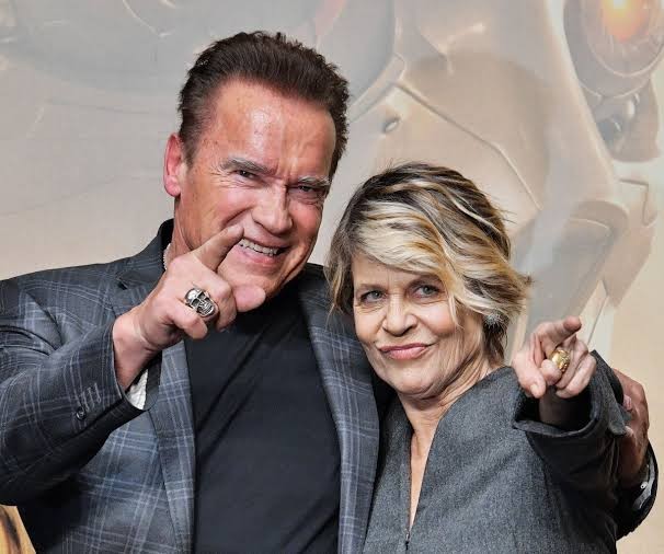 Linda Hamilton and Arnold Schwarzenegger