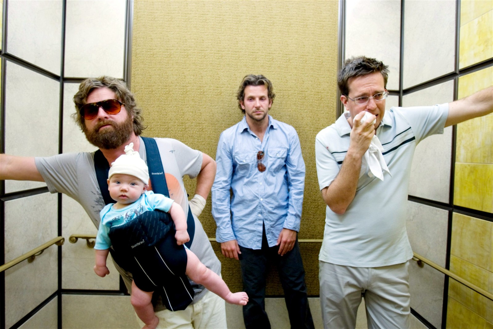 Zach Galifianakis, Bradley Cooper, and Ed Helms in The Hangover (2009)