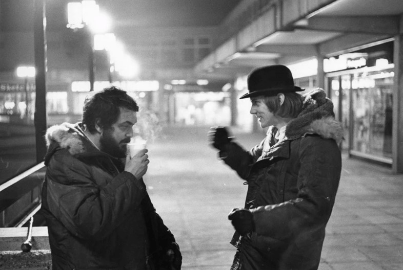 Stanley Kubrick with Malcolm McDowell 