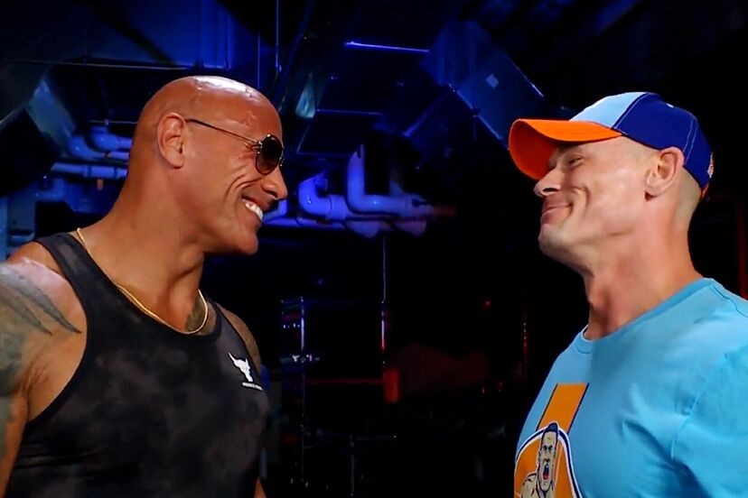 John Cena and Dwayne Johnson in WWE backstage