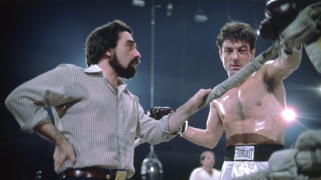 Martin Scorsese and Robert DeNiro in a still from Raging Bull