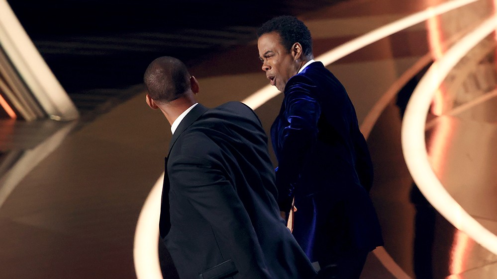 Will Smith slapping host Chris Rock at the 94th Academy Awards 