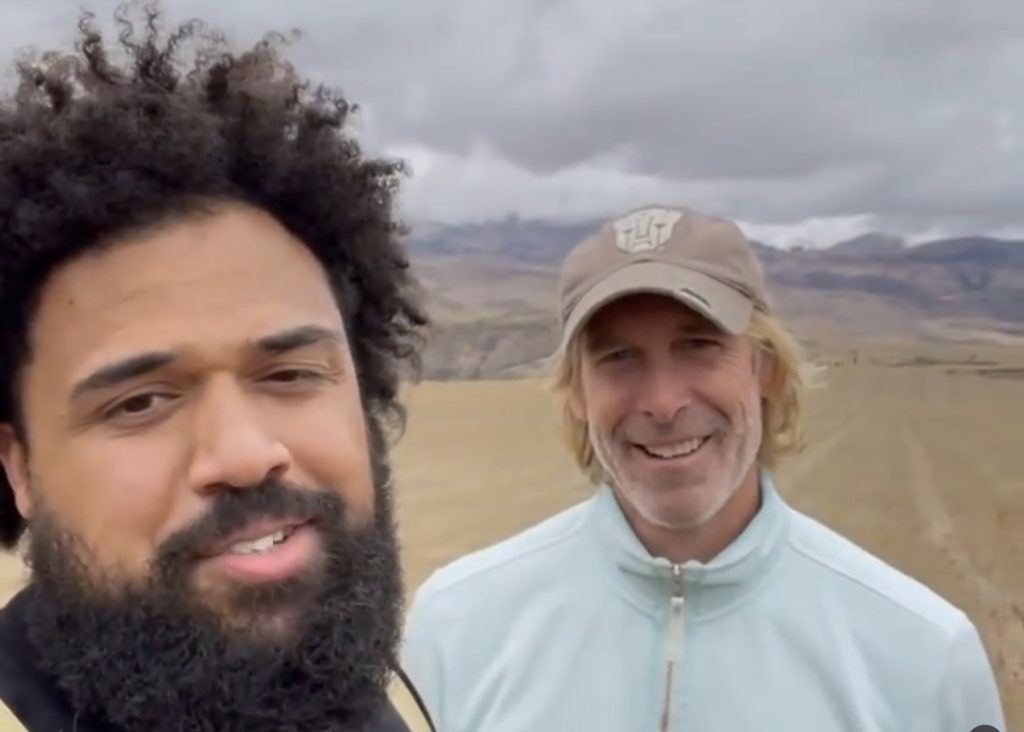 Steven Caple Jr. and Michael Bay on the set of Transformers: Rise of the Beasts