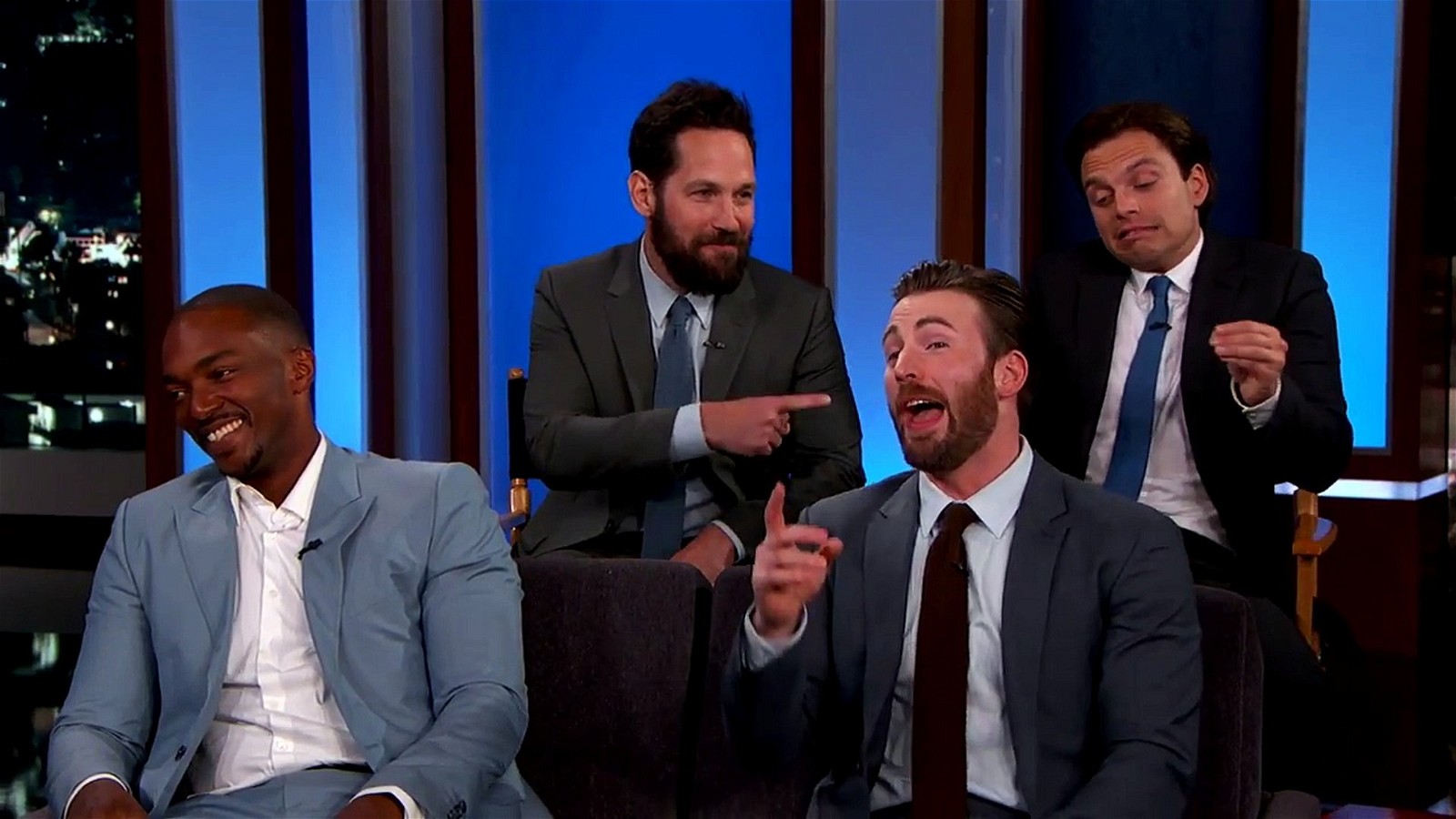 Paul Rudd and Sebastian Stan appear in Jimmy Kimmel's show along with Anthony Mackie and Chris Evans