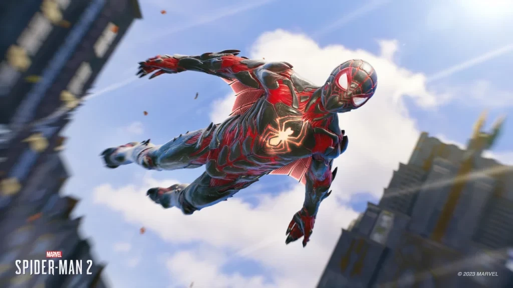 Miles sporting an original suit and newly included web wings.
