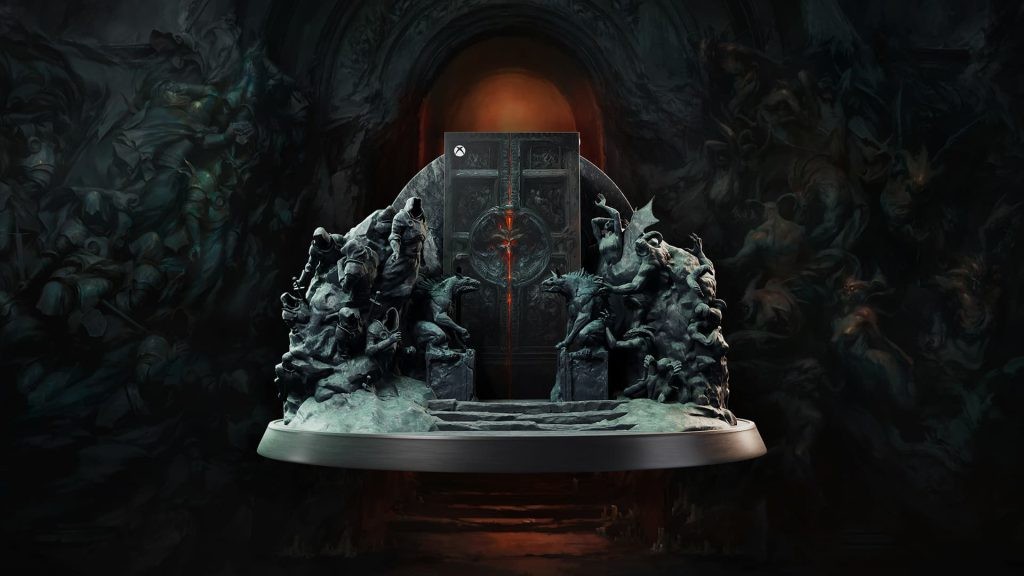 Xbox revealed a custom Diablo 4 Series X console artwork inspired by Auguste Rodin's Gates of Hell sculpture.