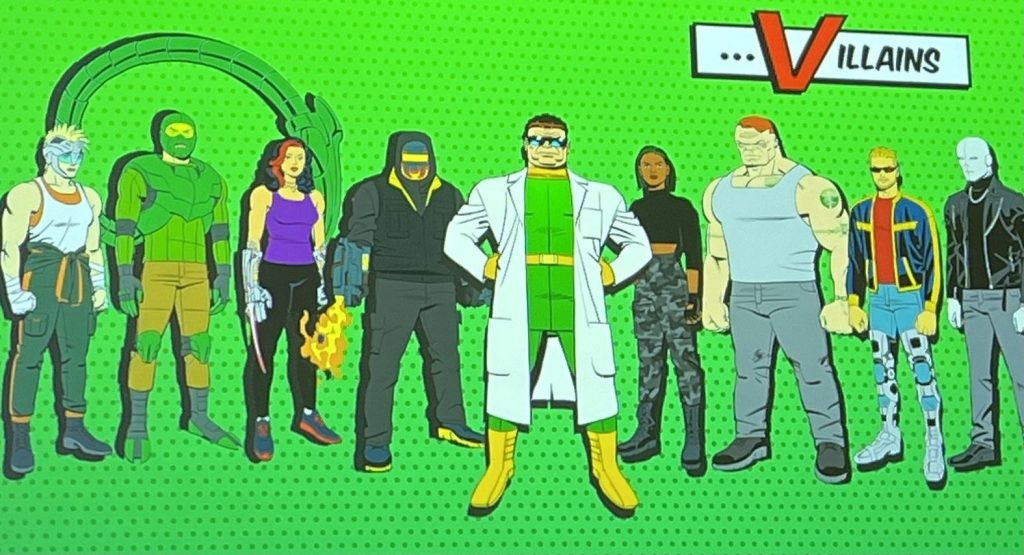 Doc Ock in the middle with a white lab coat