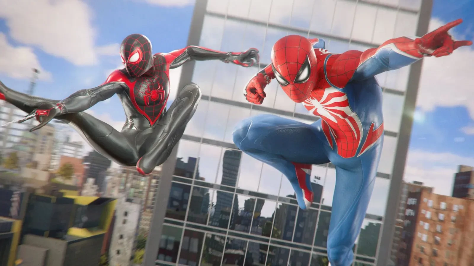 A screenshot from Marvel's Spider-Man 2 featuring Peter Parker and Miles Morales 