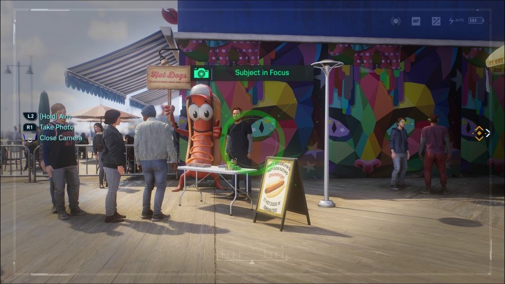 Take a snapshot of the hot dog vendor on Coney Island for the Downtown Brooklyn Photo Ops in <em>Marvel's Spider-Man 2</em>.